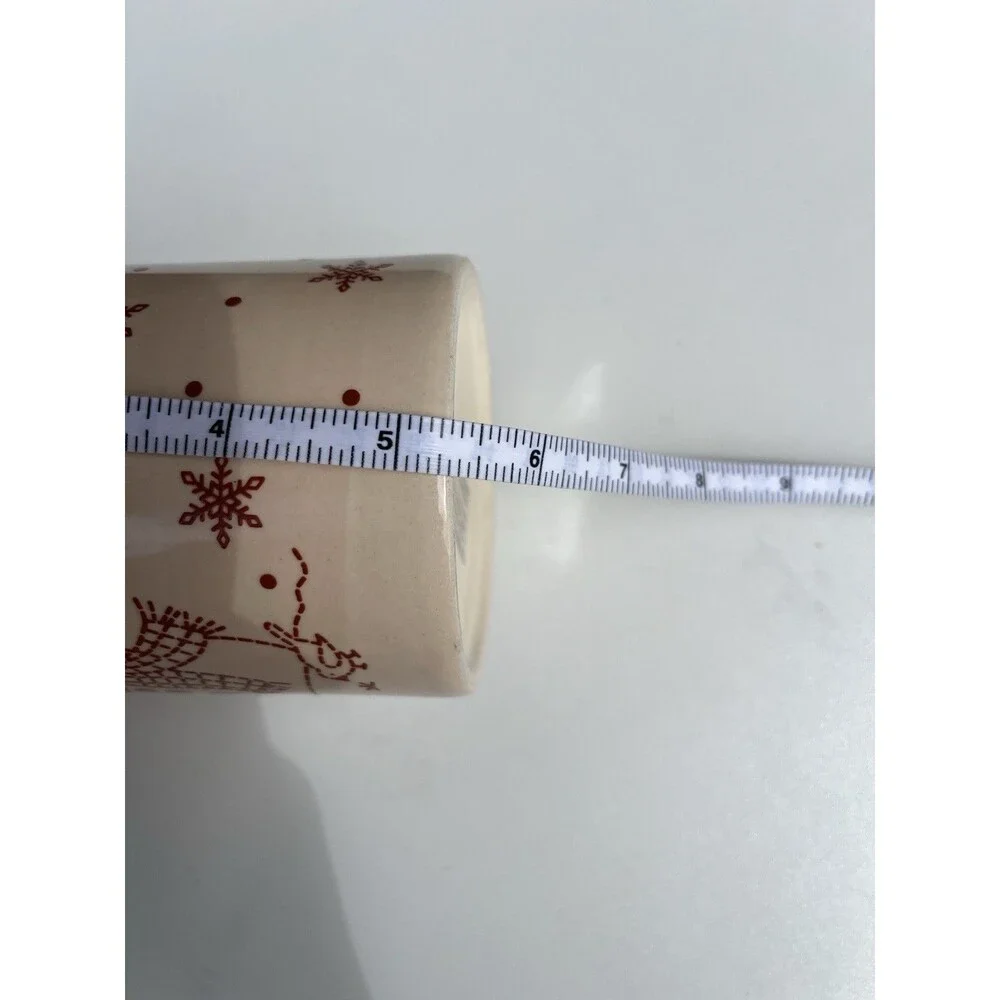 Vintage Red Snowman & Snowflakes Beige Christmas Crock w/ Sealing Lid